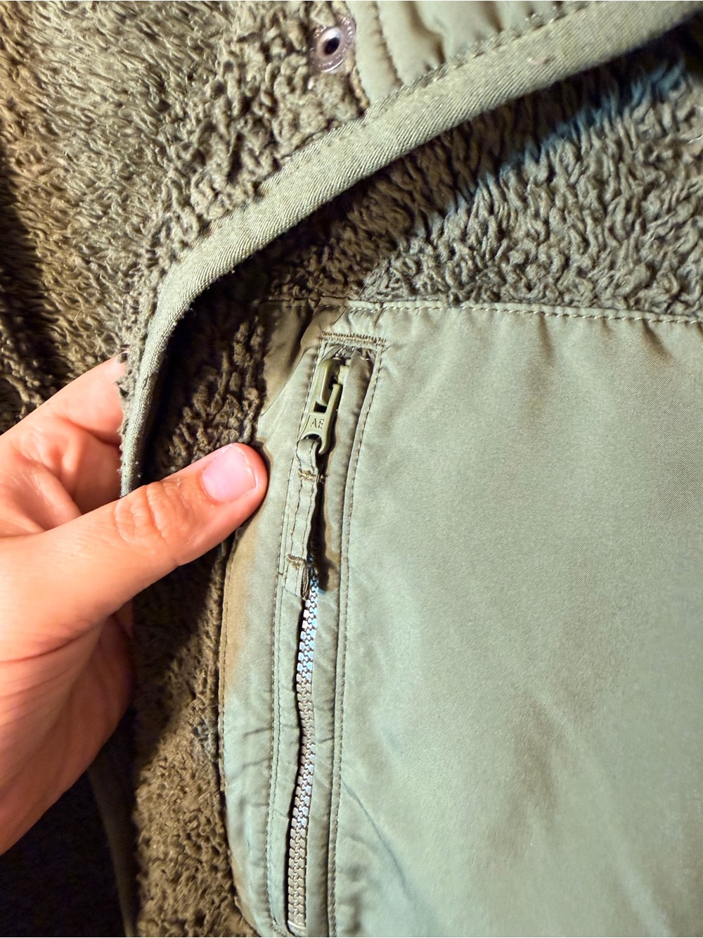 American Eagle Outfitters Army Green Teddy Sherpa Jacket - Picture 5 of 7